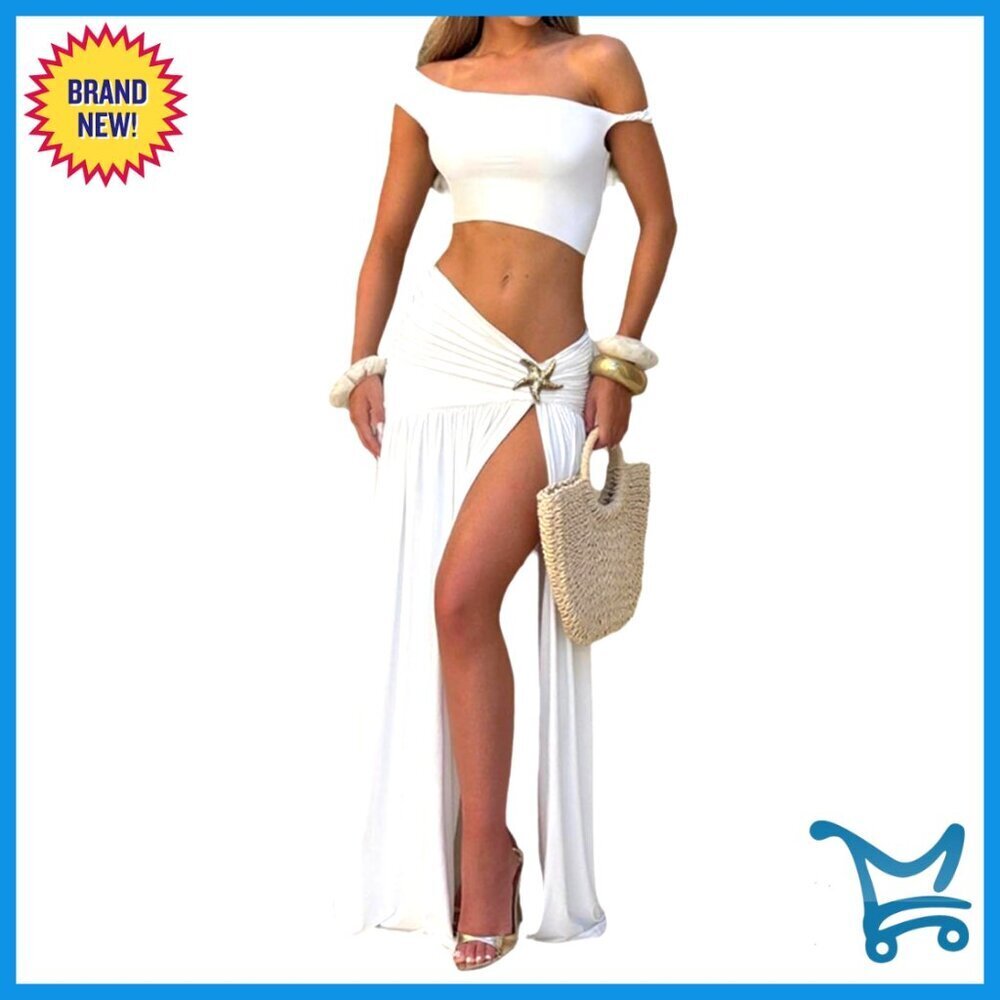 One Shoulder Stretchy Skirt Set Sexy Comfy 2 Piece Outfit Women's Polyester